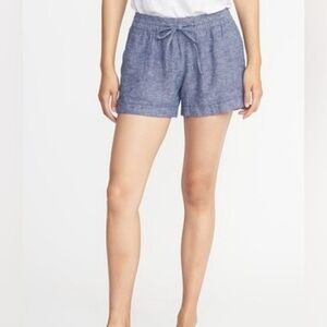 Old Navy linen blend pull on shorts chambray blue size Large